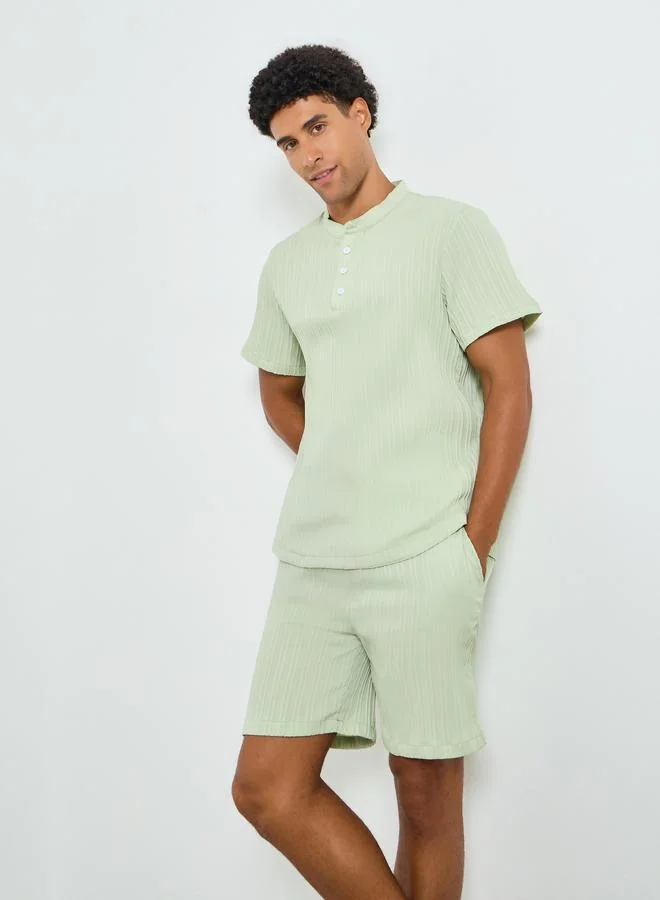 Take Two  Men Green Textured Shirt and Shorts Co-Ords for Men | Best Price UAE